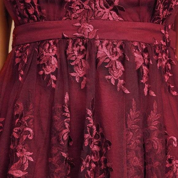 *NWT* (XS) A Love To Remember Wine Red Lace Backless Skater Dress - Picture 5 of 8